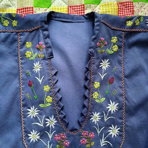 Vintage 70s Peasant Embroidered Top Swiss Ethnic Boho Blouse // Size Plus 2X XXL - Picture 2 of 3